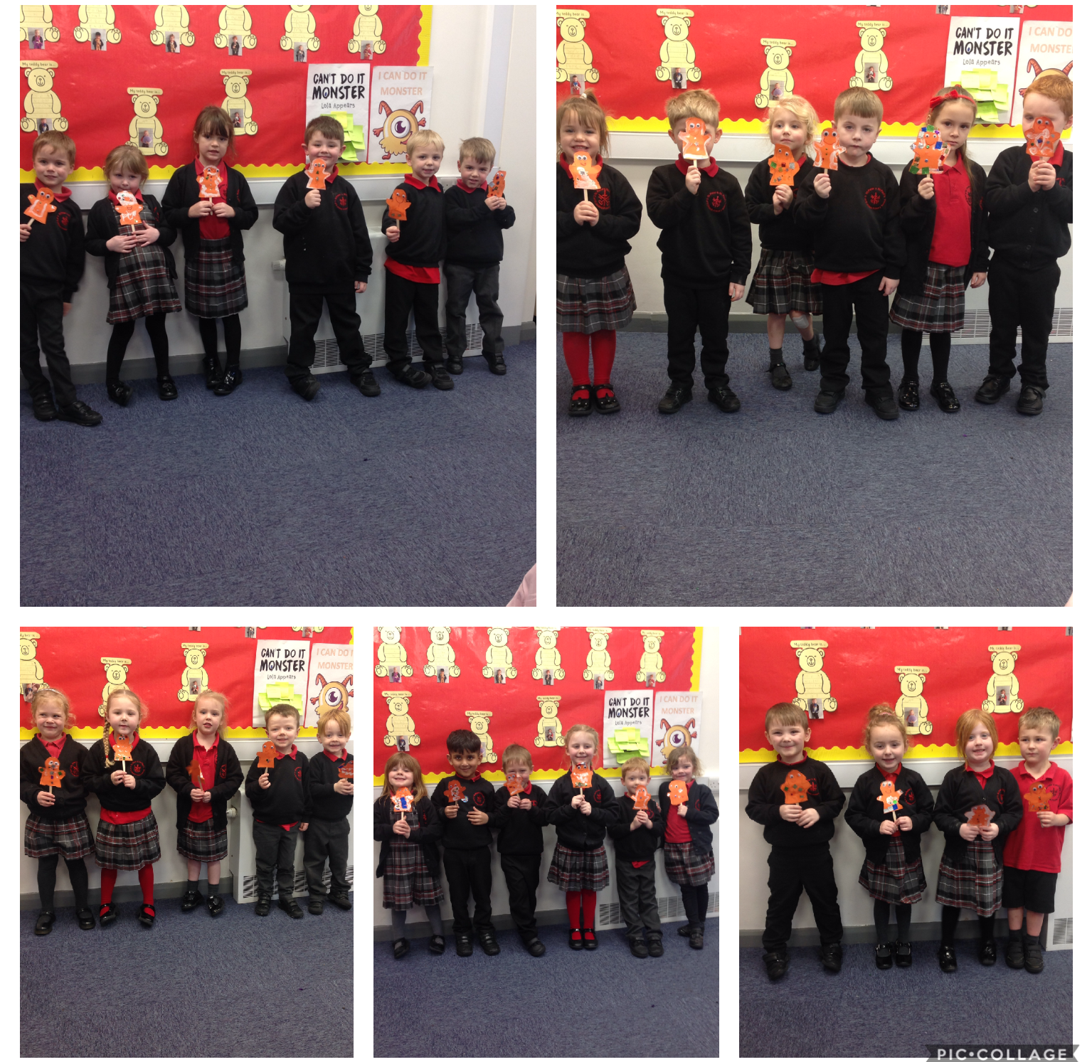We created Gingerbread Men puppets during expressive arts, we are very proud of them. 